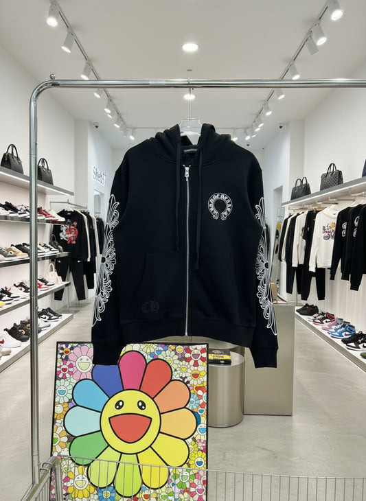 Chrome Hearts Horseshoe Floral Cross Sleeve Zip Up Hoodie