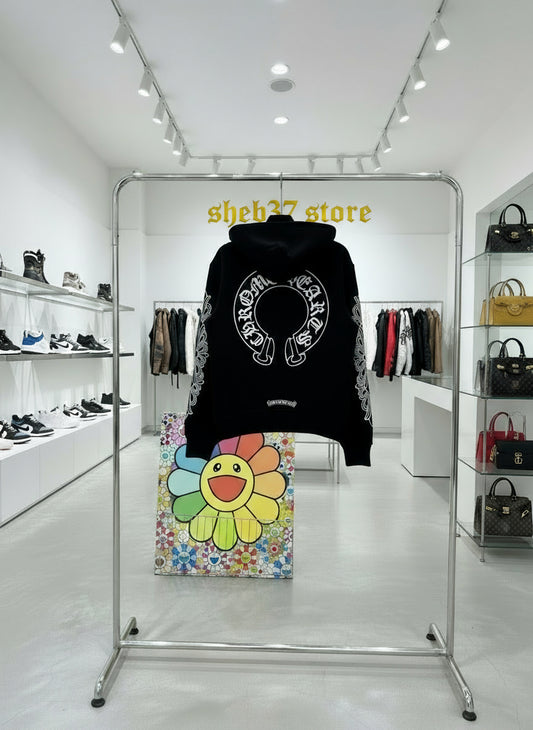 Chrome Hearts Horseshoe Floral Cross Sleeve Zip Up Hoodie